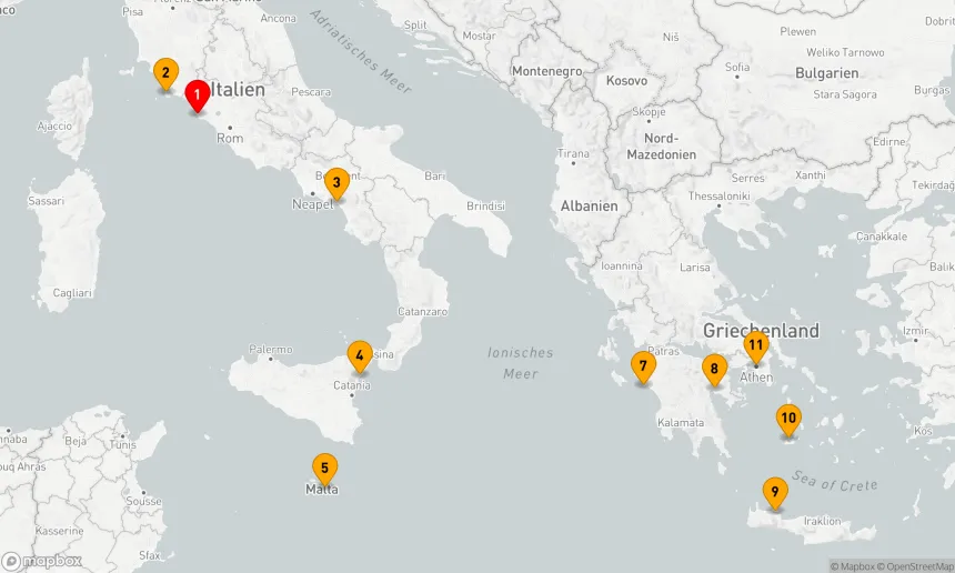 Route 10 Nächte - Mediterranes Abenteuer von Rom bis Athen