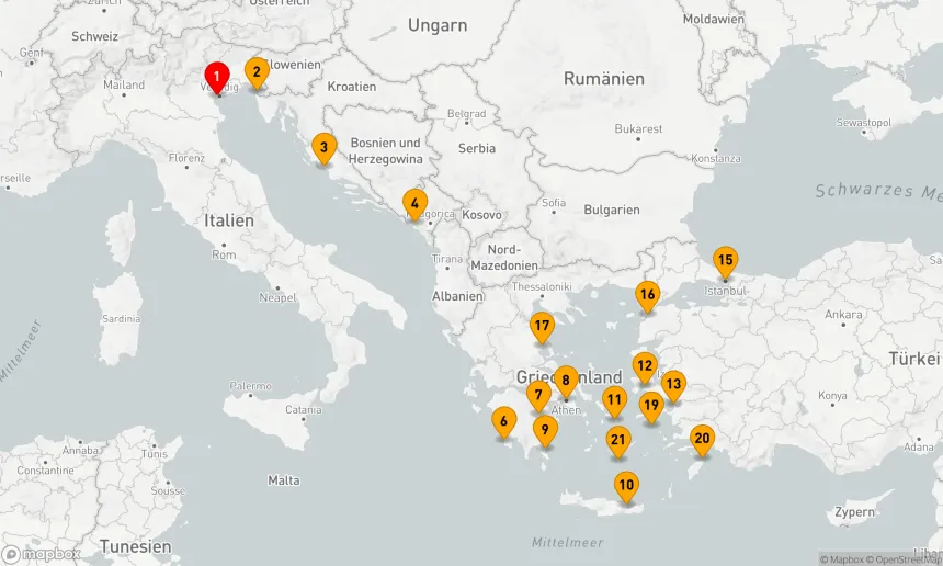 Route 21 Nächte - MEDITERRANES MOSAIK: DALMATINISCHE PERLEN, GRIECHENLAND UND DIE TÜRKEI