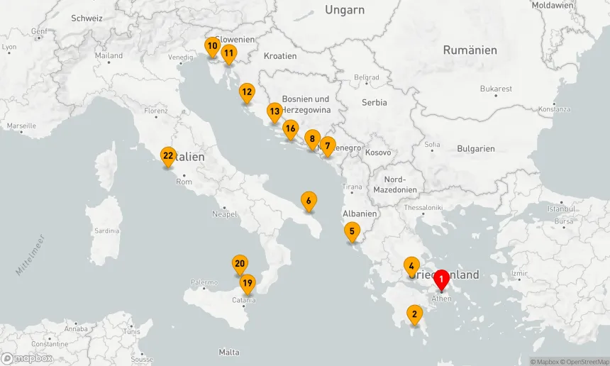 Route 21 Nächte - MEDITERRANES MOSAIK: GRIECHENLAND, ITALIEN & DALMATINISCHE PERLEN