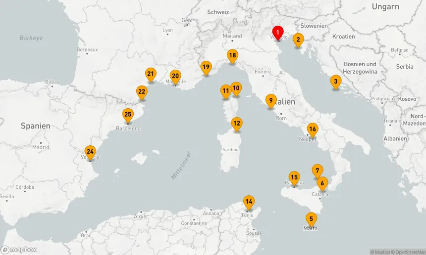 Route 24 Nächte - MEDITERRANES MOSAIK: KROATIEN, ITALIEN, FRANKREICH UND SPANIEN