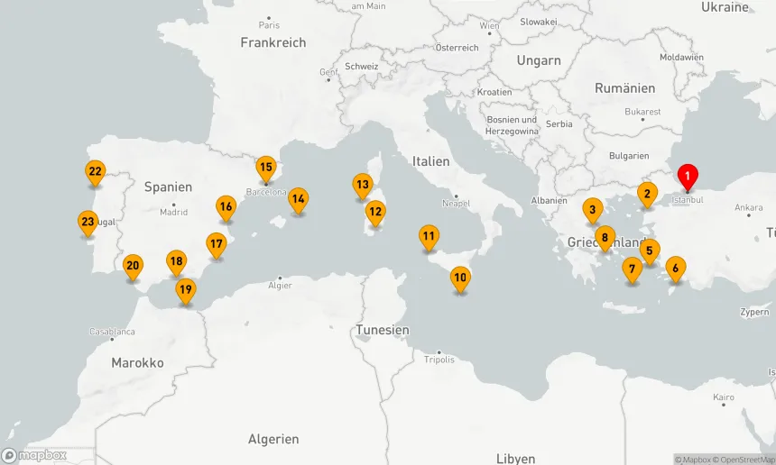 Route 22 Nächte - MEDITERRANES MOSAIK: TÜRKEI, GRIECHENLAND, ITALIEN UND SPANIEN