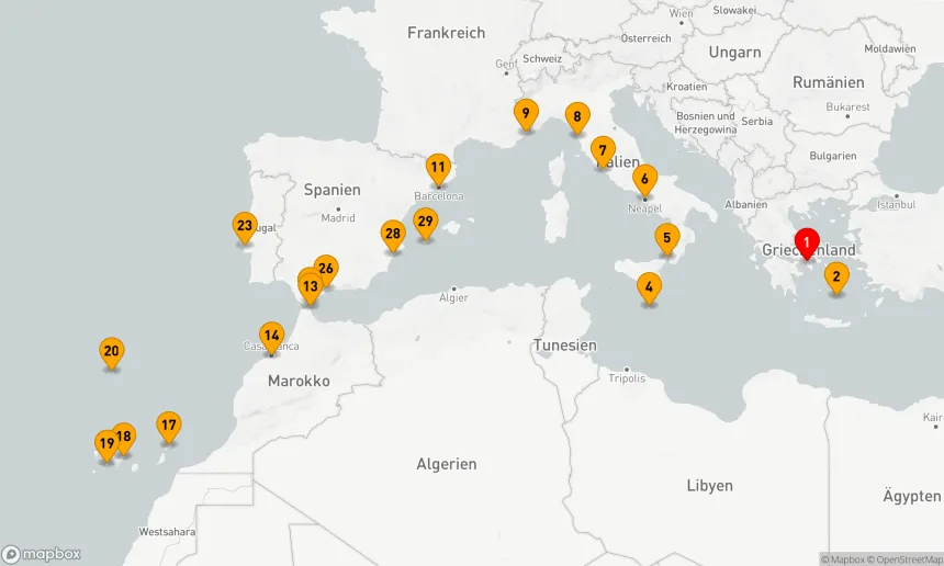 Route 29 Nächte - Mediterranes Mosaik: Von Athen bis Barcelona