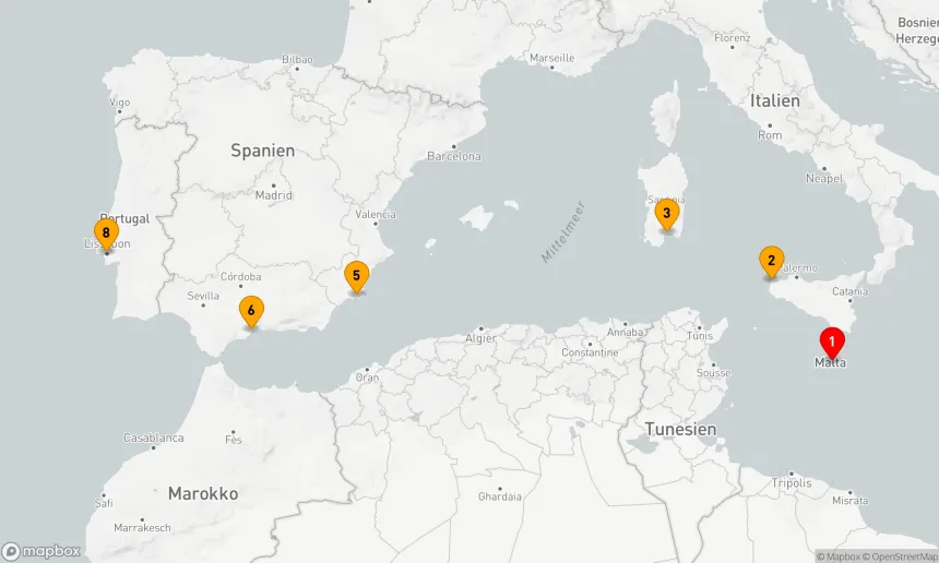 Route 7 Nächte - Mediterranes Mosaik: Von Malta nach Portugal