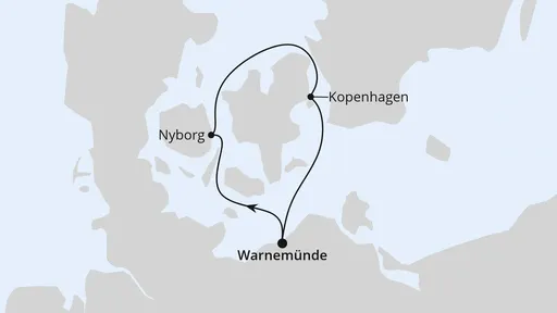 Route Minikreuzfahrt nach Dänemark ab Warnemünde