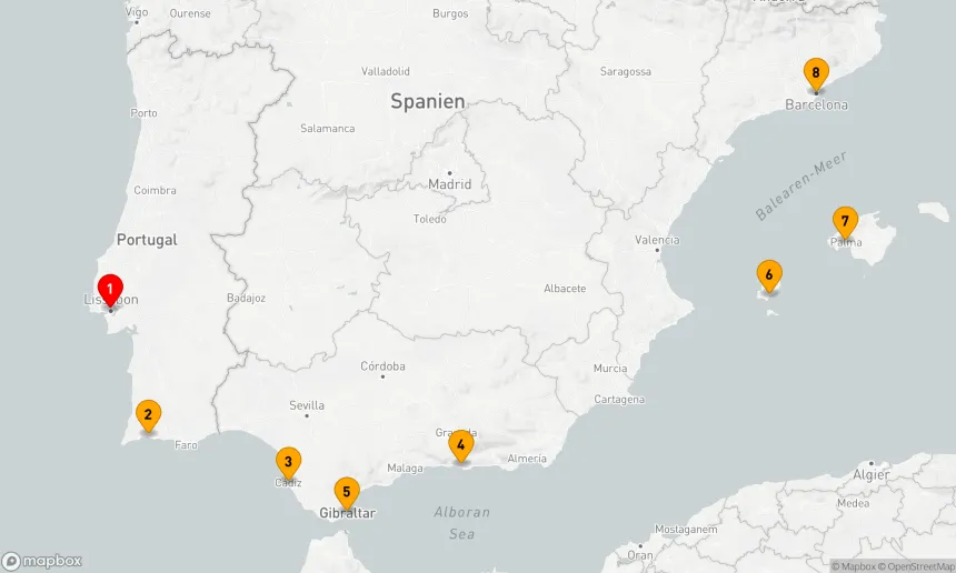 Route 7 Nächte - Mittelmeerzauber von Lissabon bis Barcelona