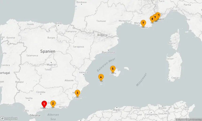 Route 10 Nächte - Mittelmeer-Klassiker: Von Málaga zur französischen Riveira