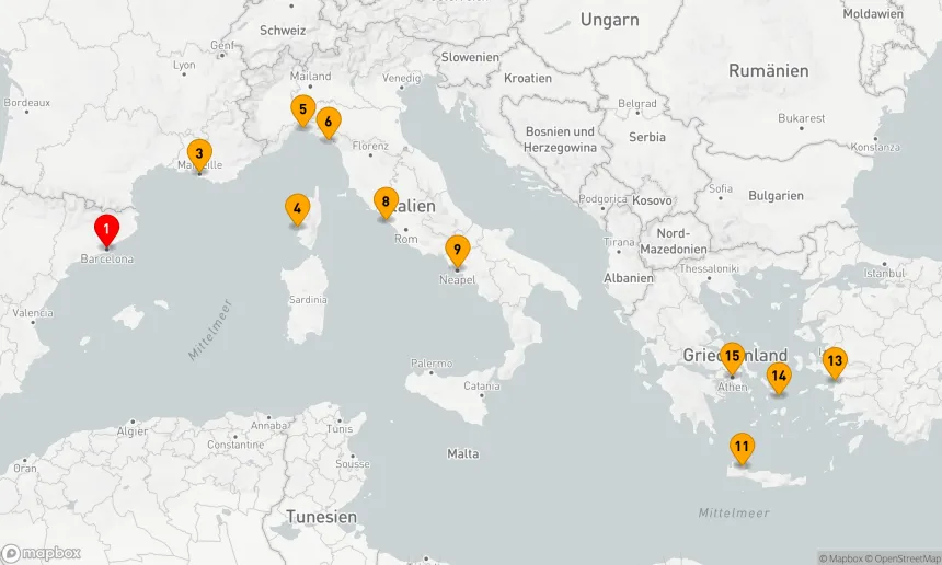 Route 14 Nächte - Mittelmeer mit Griechenland,  Italien und der Türkei