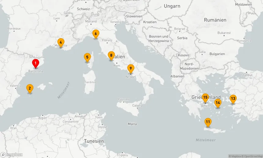 Route 14 Nächte - Mittelmeer mit Griechenland,  Italien und der Türkei