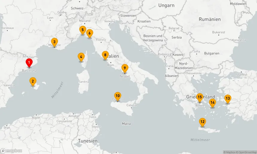Route 14 Nächte - Mittelmeer mit Griechenland,  Italien und der Türkei