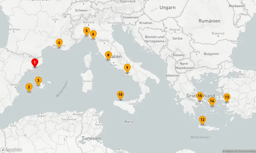 Route 14 Nächte - Mittelmeer mit Griechenland,  Italien und der Türkei