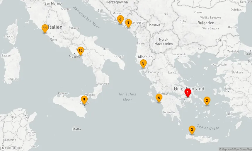 Route 10 Nächte - Mittelmeer mit griechischen Inseln & Italien