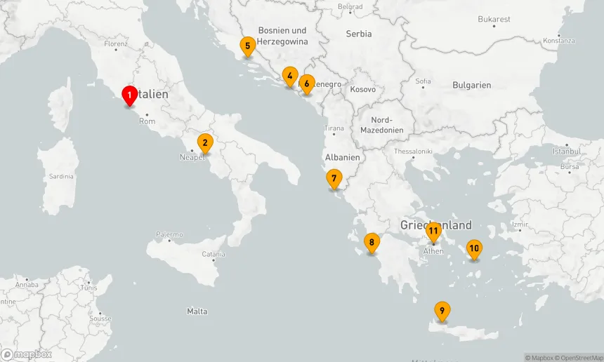 Route 10 Nächte - Mittelmeer mit griechischen Inseln & Italien