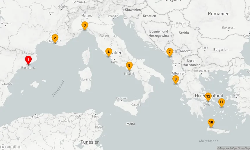 Route 11 Nächte - Mittelmeer mit griechischen Inseln & Italien