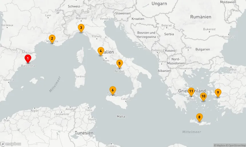 Route 10 Nächte - Mittelmeer mit griechischen Inseln & Italien