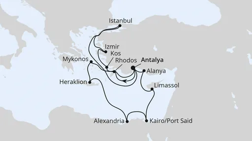 Route Mittelmeer-Reise zu Ostern mit Ägypten & Türkei