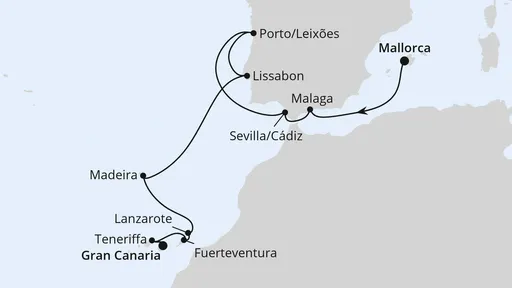 Route Mittelmeer & Atlantikküste mit Kanaren ab Mallorca