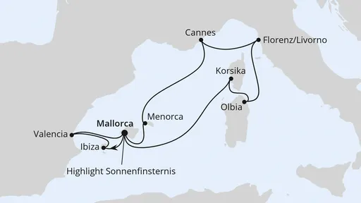 Route Mittelmeerinseln mit Sonnenfinsternis ab Mallorca