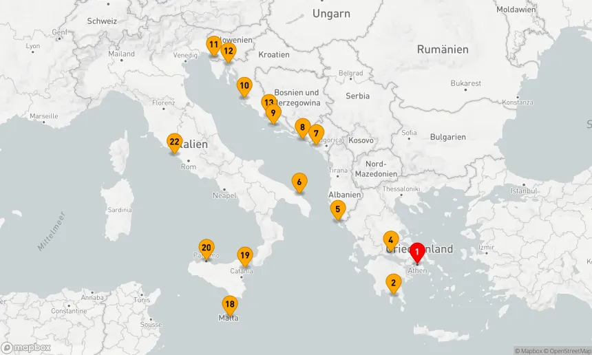 Route 21 Nächte - MONTENEGRO, ITALIEN, GRIECHENLAND, MALTA & SIZILIEN ERKUNDEN