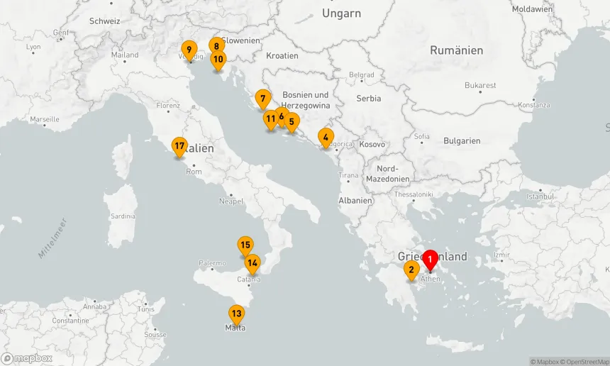 Route 16 Nächte - MONTENEGRO, KROATIEN, KORSIKA & ITALIEN