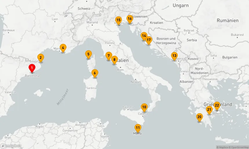 Route 21 Nächte - MOSAIK DES MITTELMEERS: SPANIEN, FRANKREICH, ITALIEN UND GRIECHENLAND