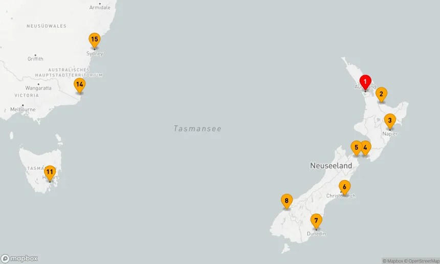 Route 15 Nächte - NEUSEELAND & AUSTRALIEN KREUZFAHRT: AUCKLAND, NAPIER & SYDNEY