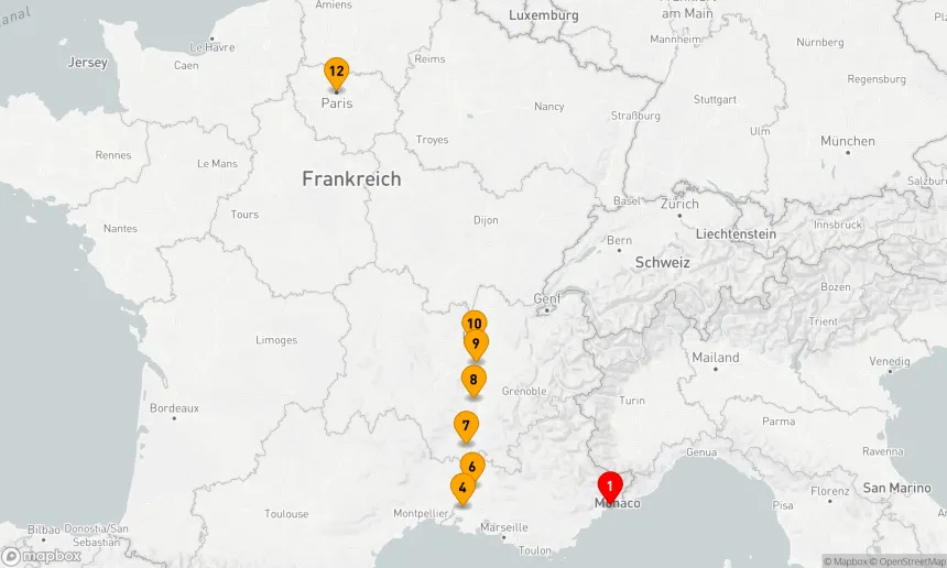 Route 12 Nächte - Nizza nach Paris & Sensationen von Lyon und der Provence
