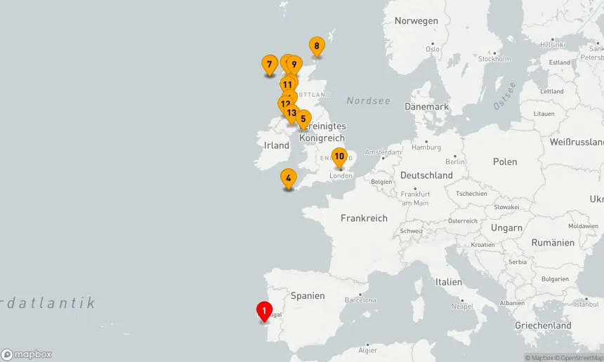 Route 12 Nächte - Nordatlantische Inselschätze: Von Lissabon nach Belfast