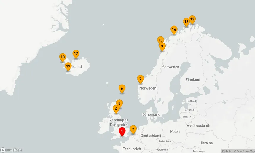 Route 19 Nächte - Nordische Entdeckungsreise: Von der Küste Englands zu den Fjorden Islands