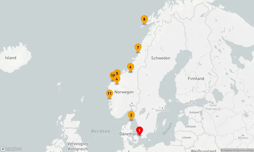 Route 12 Nächte - Nordisches Abenteuer: Erkundung der Fjordlandschaften