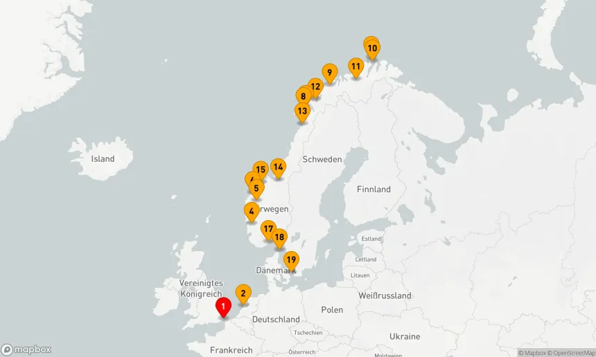 Route 18 Nächte - NORWEGEN-INTENSIVKREUZFAHRT: NORTH CAPE,  TROLLFJORD & TRONDHEIM