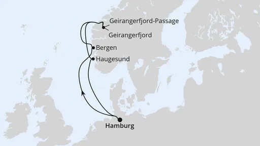 Route Norwegen mit Geiranger ab Hamburg
