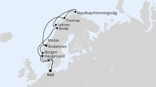 Route Norwegen mit Lofoten & Nordkap ab Kiel