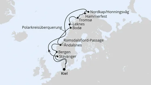 Route Norwegen mit Lofoten & Nordkap ab Kiel