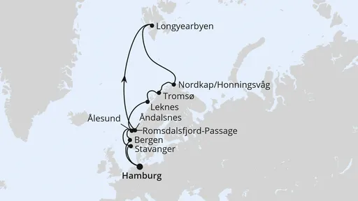Route Norwegen mit Spitzbergen & Lofoten ab Hamburg