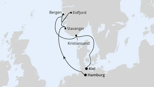 Route Norwegen von Hamburg nach Kiel