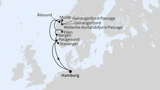 Route Norwegens Fjord-Weltnaturerbe ab Hamburg 1