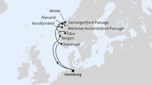 Route Norwegens Fjord-Weltnaturerbe ab Hamburg 1