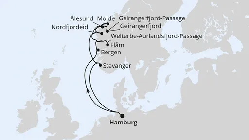 Route Norwegens Fjord-Weltnaturerbe ab Hamburg 1