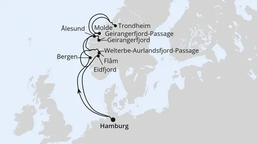 Route Norwegens Fjord-Weltnaturerbe ab Hamburg 1