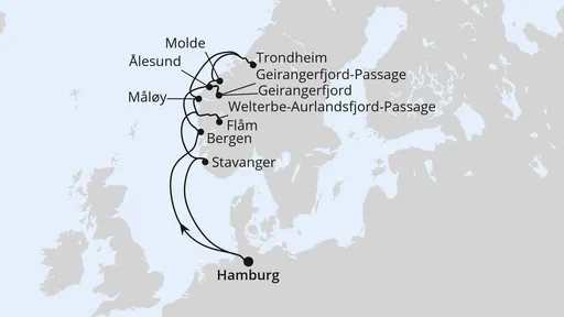 Route Norwegens Fjord-Weltnaturerbe ab Hamburg 2