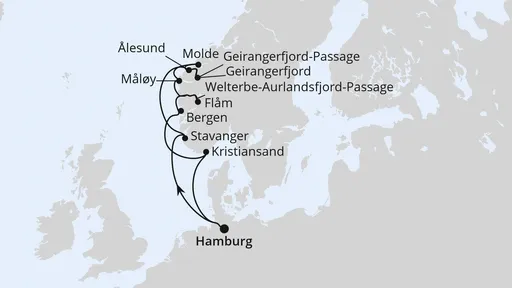 Route Norwegens Fjord-Weltnaturerbe ab Hamburg 2