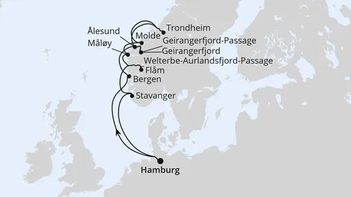 Route Norwegens Fjord-Weltnaturerbe ab Hamburg 2