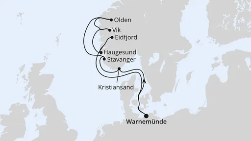 Route Norwegens Fjorde ab Warnemünde 2
