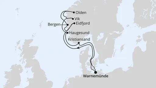 Route Norwegens Fjorde ab Warnemünde 2
