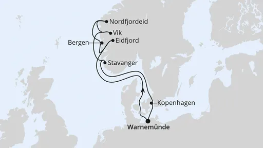 Route Norwegens Fjorde ab Warnemünde 2