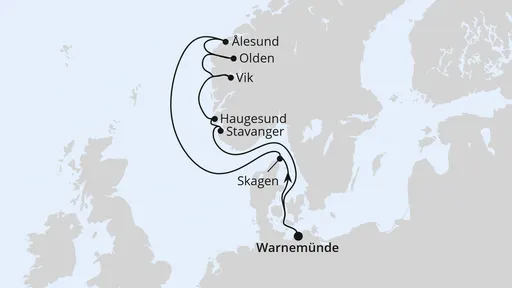 Route Norwegens Fjorde ab Warnemünde 2