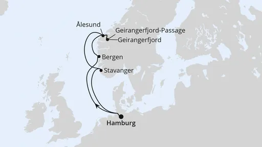 Route Norwegens Fjorde mit Geiranger ab Hamburg