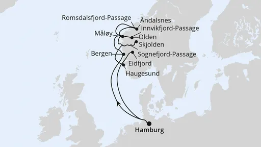 Route Norwegische Fjordlandschaft ab Hamburg 1