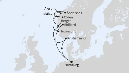 Route Norwegische Fjordlandschaft ab Hamburg