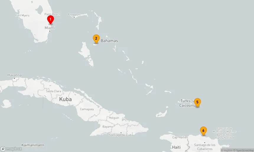 Route 7 Nächte - ÖSTLICHE KARIBIK: BERNSTEINBUCHT & BAHAMAS